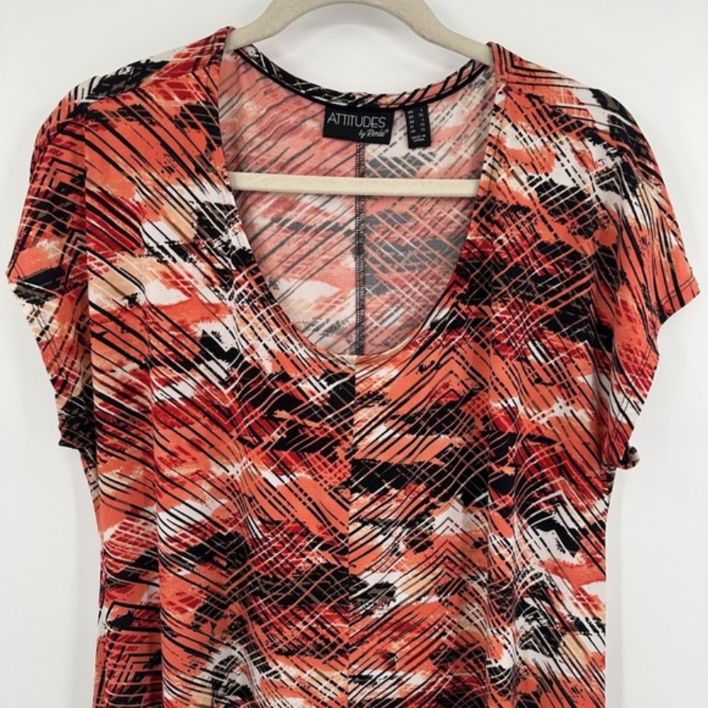 Attitudes by Renee Orange Black White Abstract V-Neck Tunic - Picture 2 of 4
